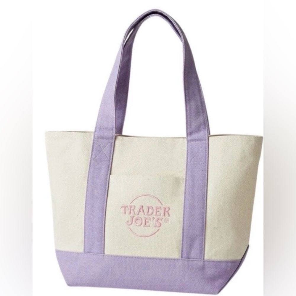 NWT TRADER JOE'S Large Canvas Tote New Release Easter Spring Hard To Find !!!!